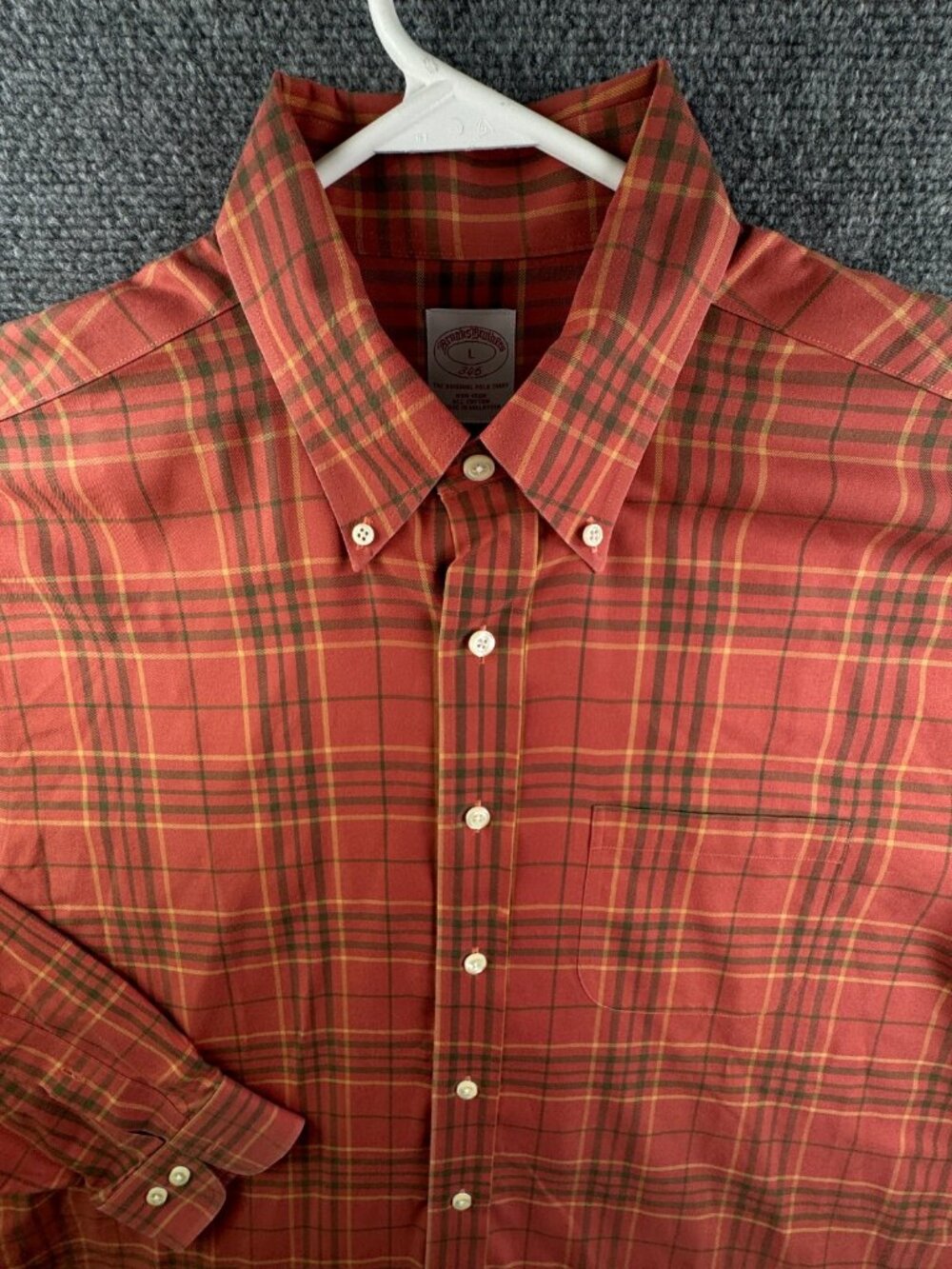 Brooks Brothers Button Up Shirt Long Sleeve Cotton Orange Plaid Large Non Iron